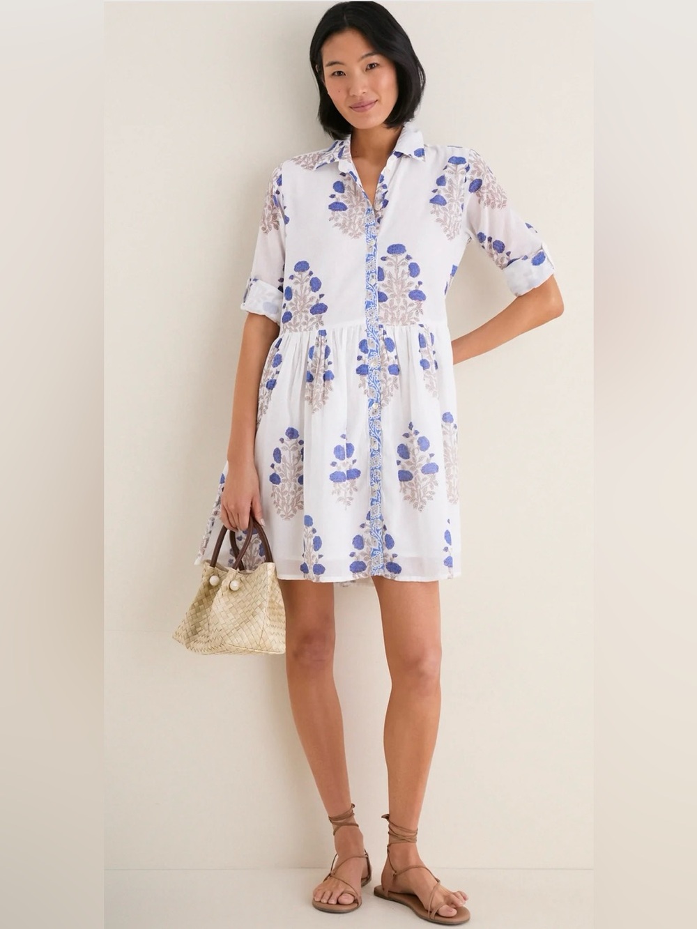 New Tuckernuck Oliphant Laguana Blue Long Sleeve Mini Shirt Dress size Large - Picture 1 of 15